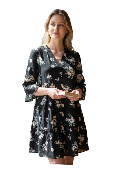 Sukienka czarna w kwiatki S